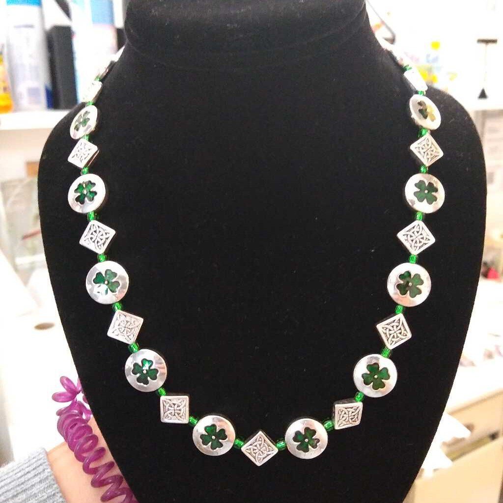 Green enamel 4 Leaf Clover necklace