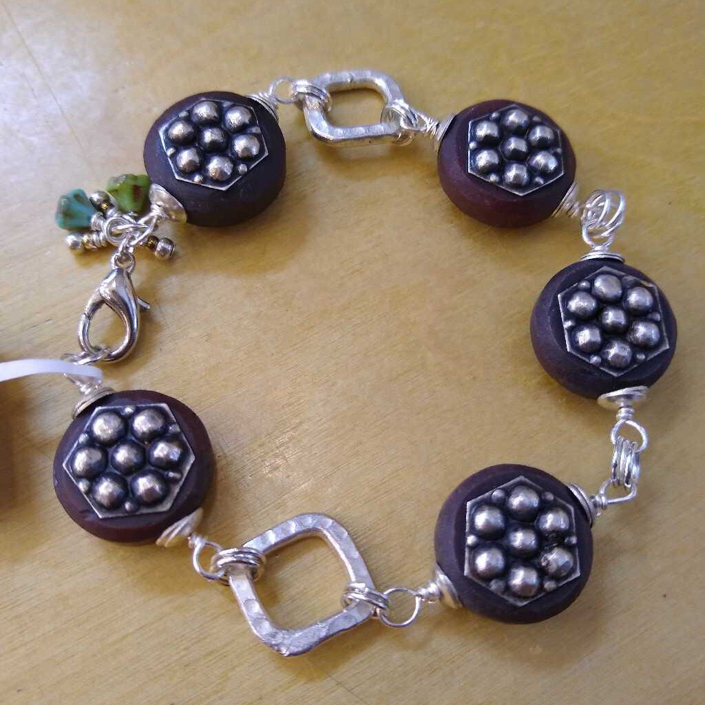 Brown Wood and Silver Bracelet