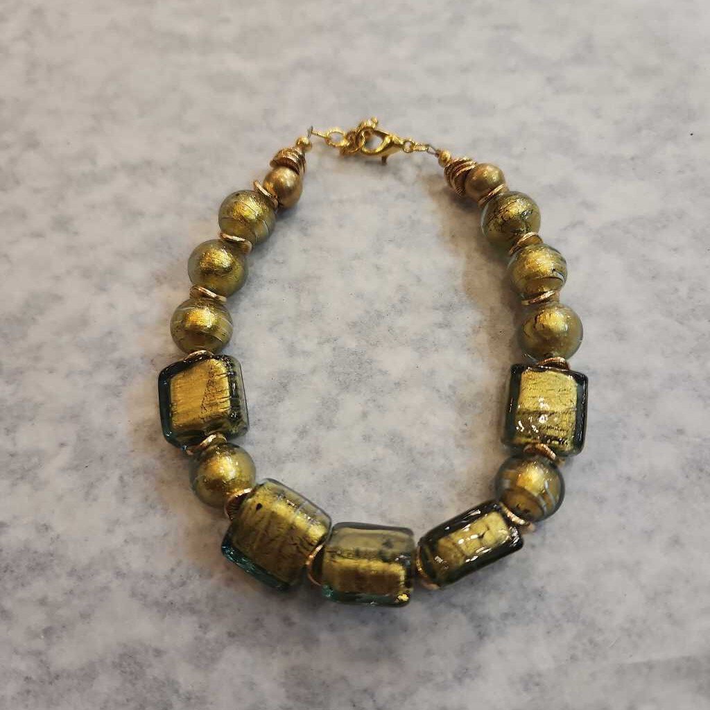 Green and Gold Murano Glass Bracelet