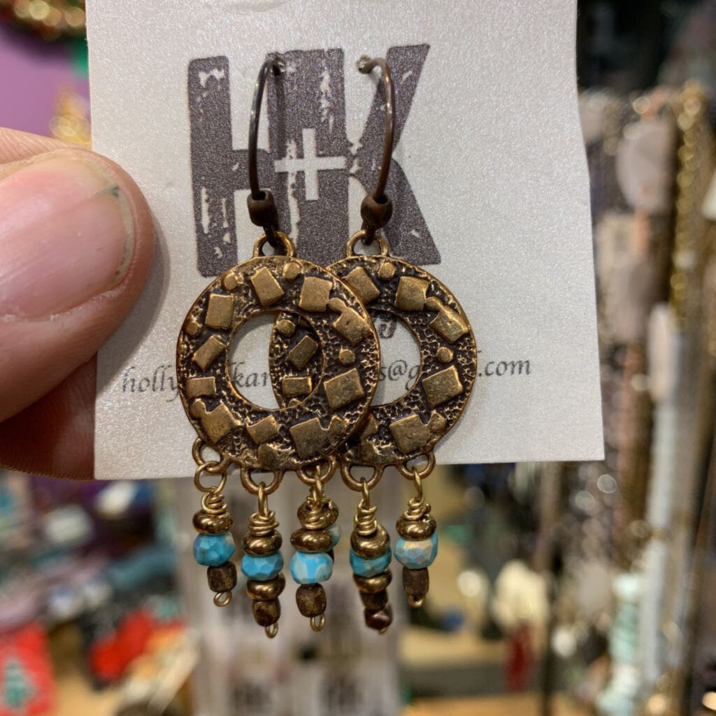 Bronze Earrings with Turquoise Beads