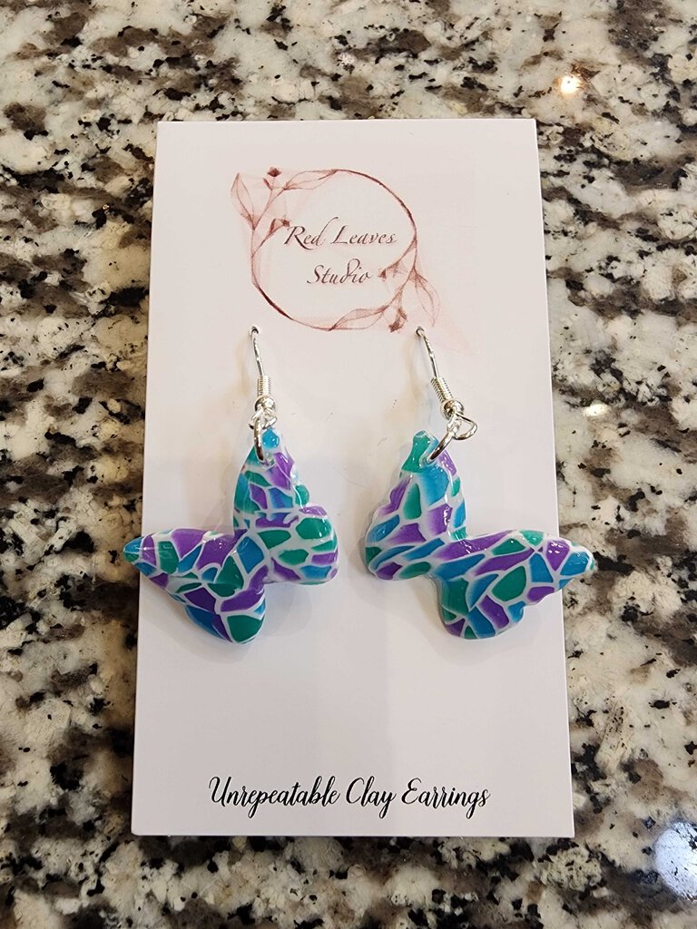Translucent Blue, Green, and Purple Butterfly Dangle Earrings