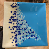 Blue and White Speckled Fused Glass Plate