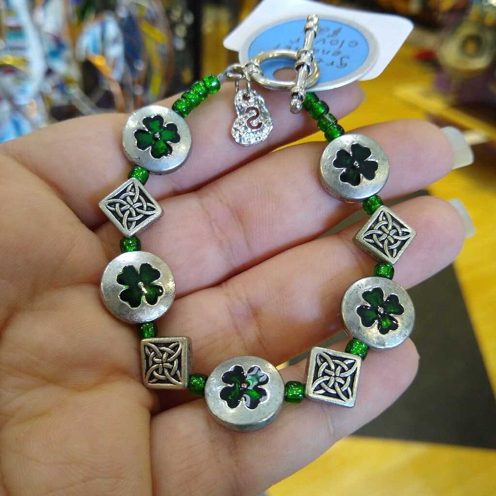 Green Enamel 4 Leaf Clover Bracelets, mixed metal