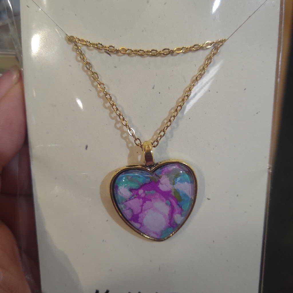 Heart Marbled Pendant Necklace