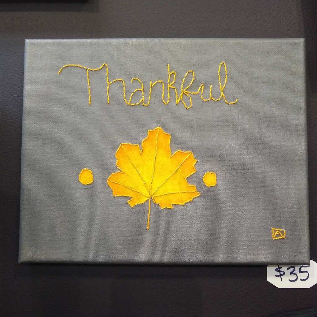 Thankful Stitched Painting 8" x 10"