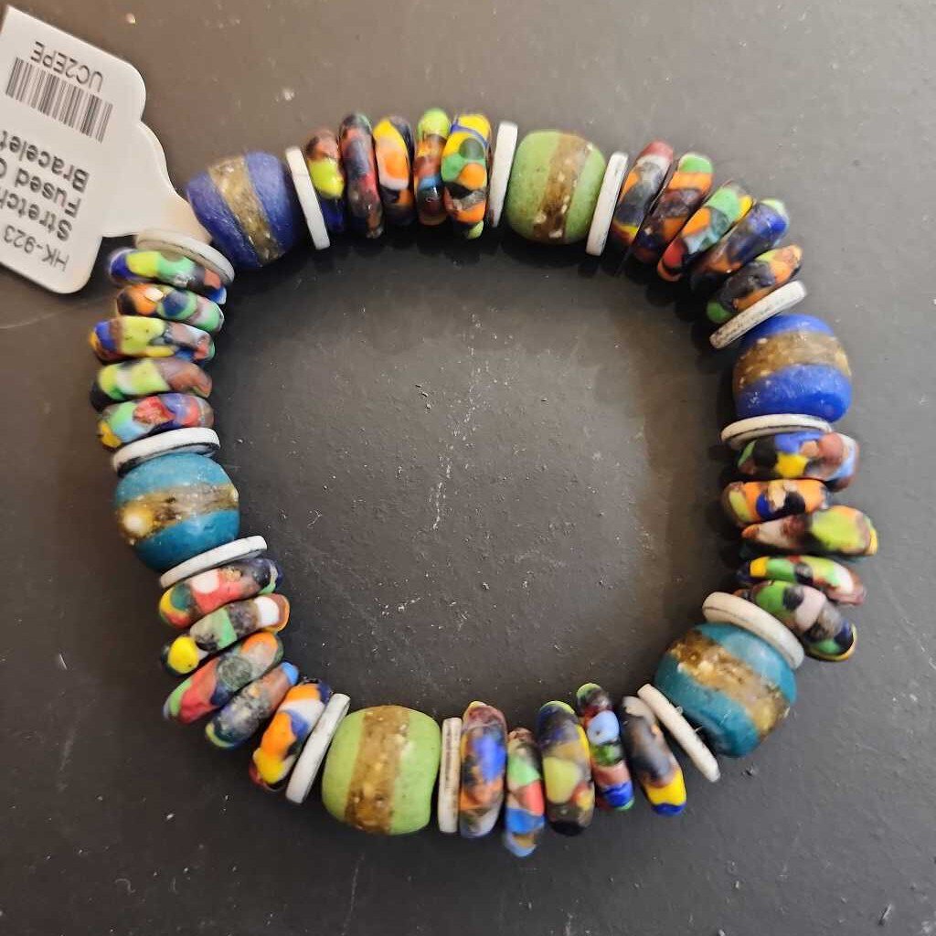 Stretchy Multicolor Fused Glass Rondelle Bracelet