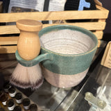 Shave Bowl -Turquoise Hand-Thrown, in Ohio, Stoneware Ceramic & Brush