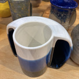 Double Hand Warmer Cocoa Mug, Blue, Handmade Pottery