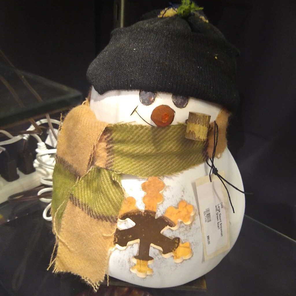 Large Gourd Snowman with Green Scarf
