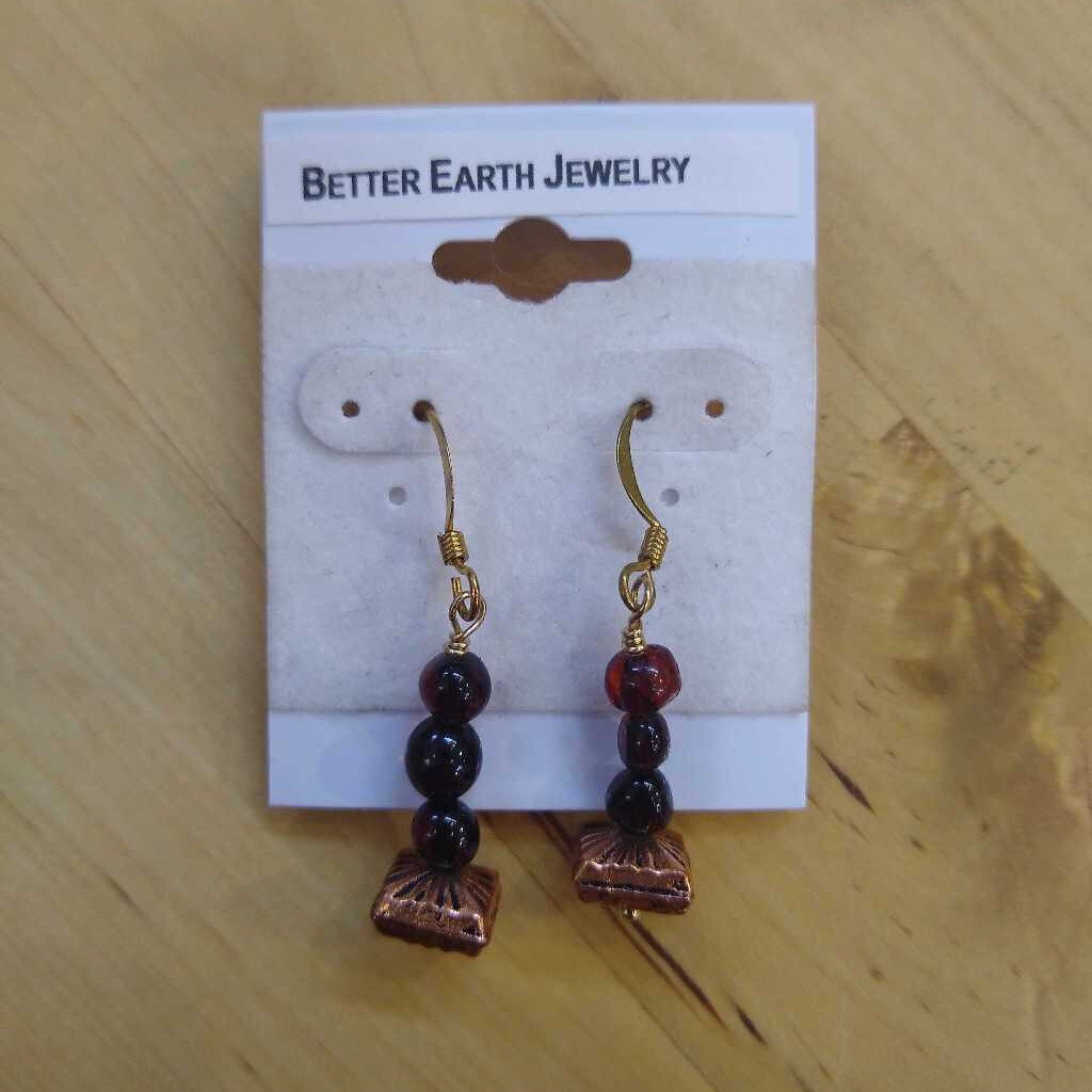 Cherry Amber and Copper (Sterling silver earwire)