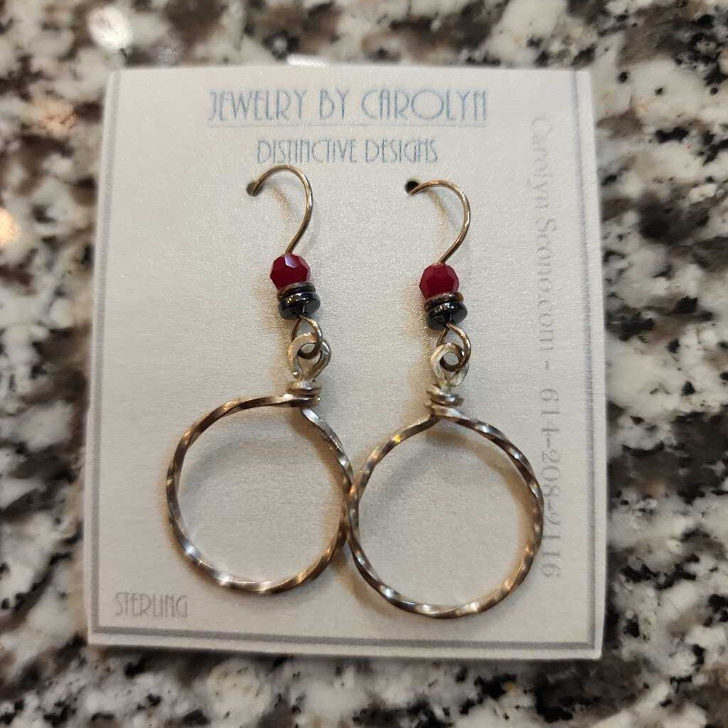 Sterling Twisted Hoops, Scarlet & Gray Wires