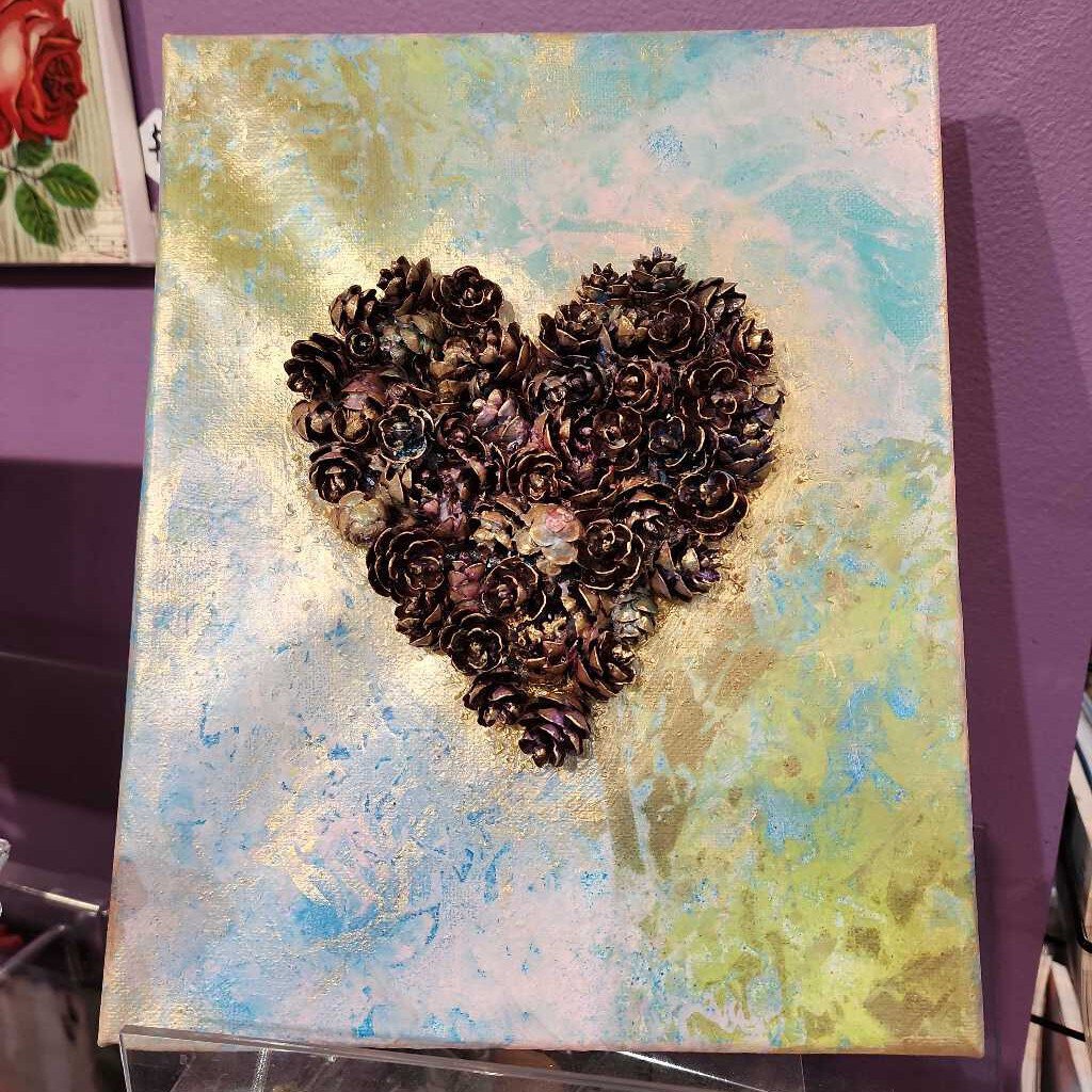 Pinecone Heart Paintings - Pink Blue