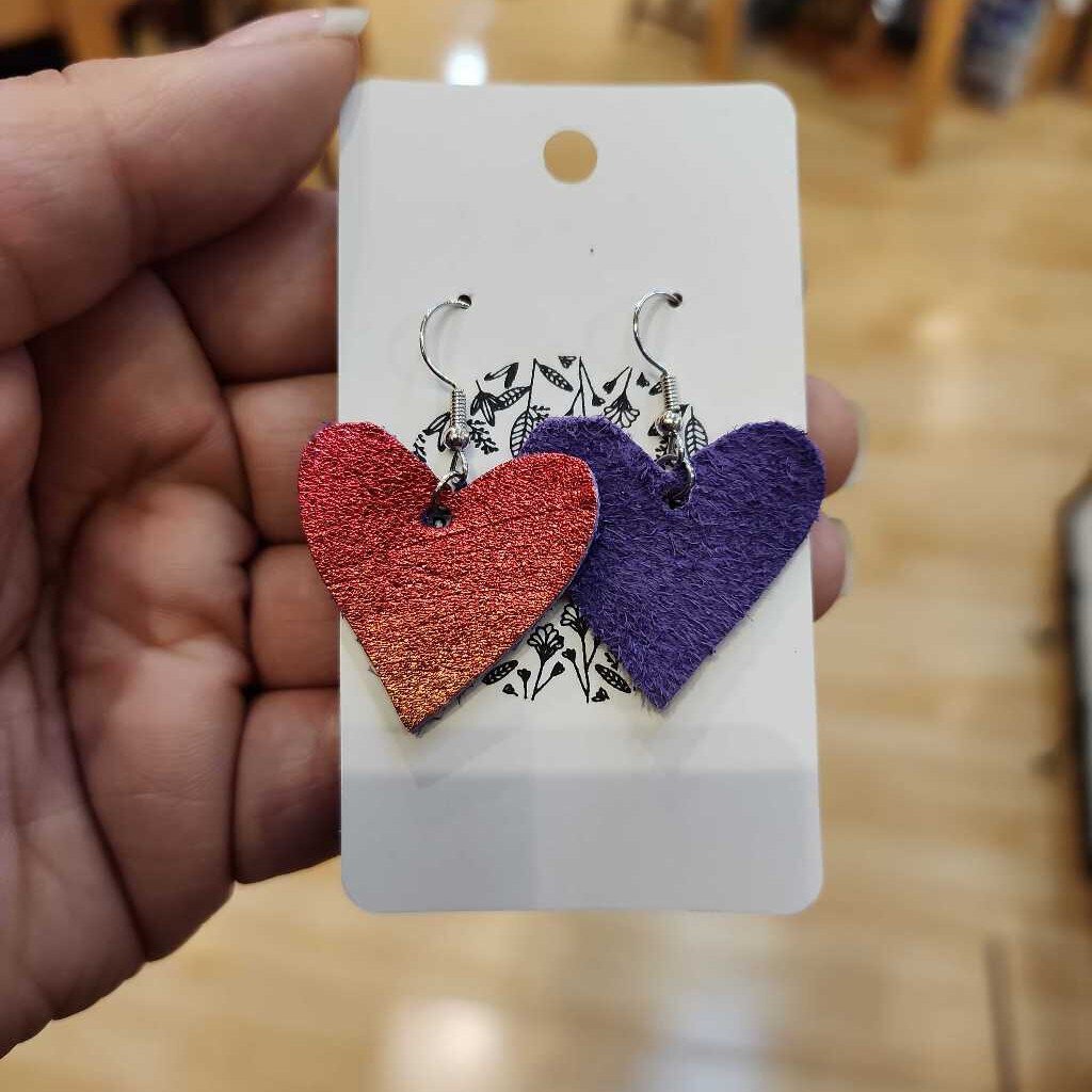 Upcycled Leather Earrings - Hearts